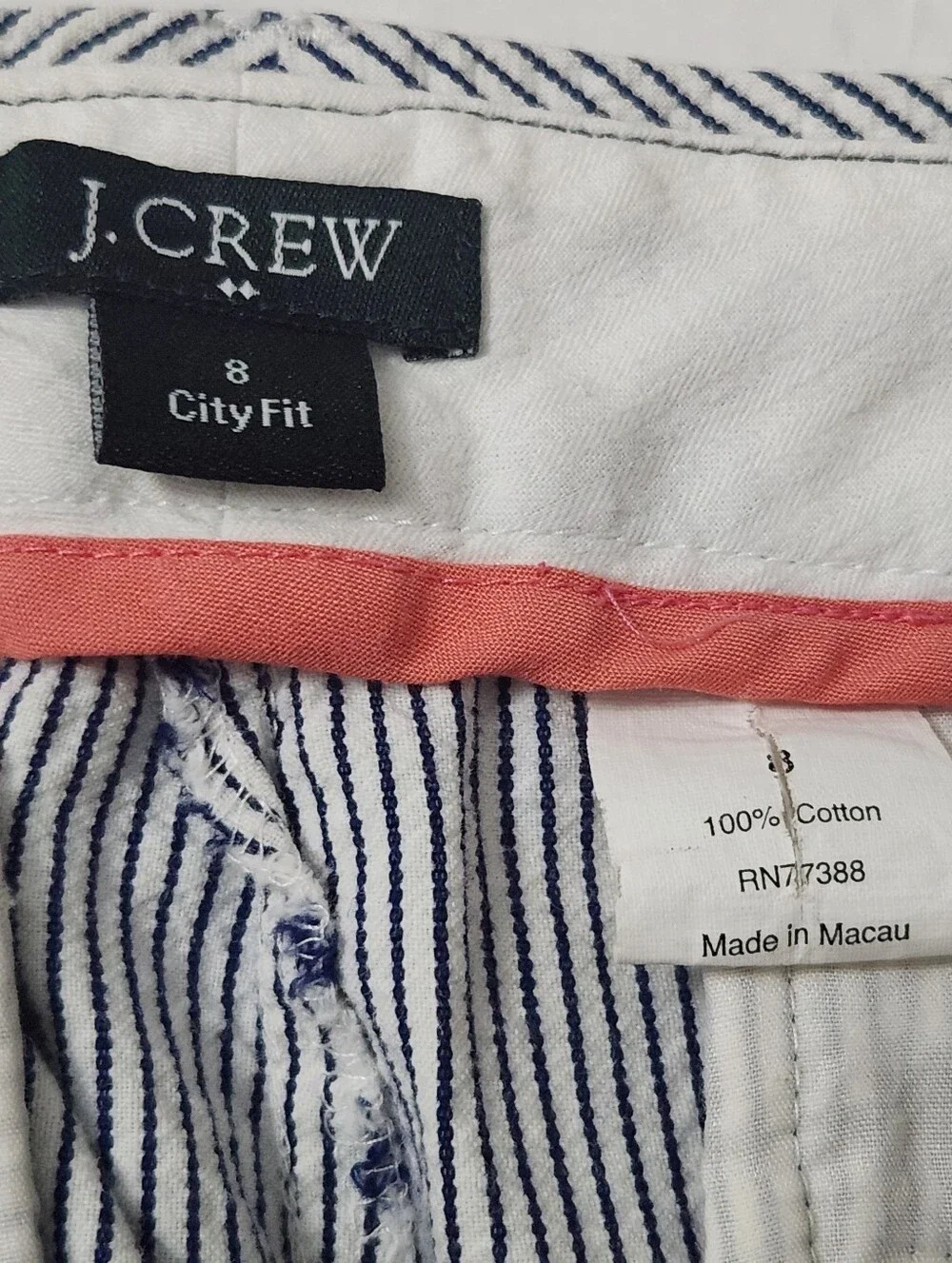 J.Crew City Fit Shorts Navy White Pinstripe Cotton Size 8 Coastal Preppy
